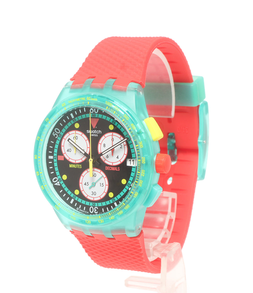 美品 Swatch 腕時計 NEON EMERALD CHRONO ネオンエメラルドクロノ クオーツ レディース メンズ スウォッチ