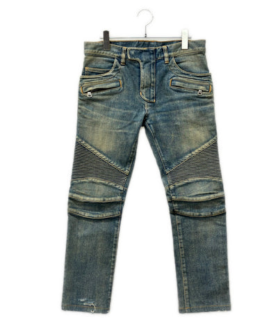 BALMAIN ダメージ加工 蛇腹バイカー スキニーデニムパンツ メンズ SIZE 29 (S) バルマン