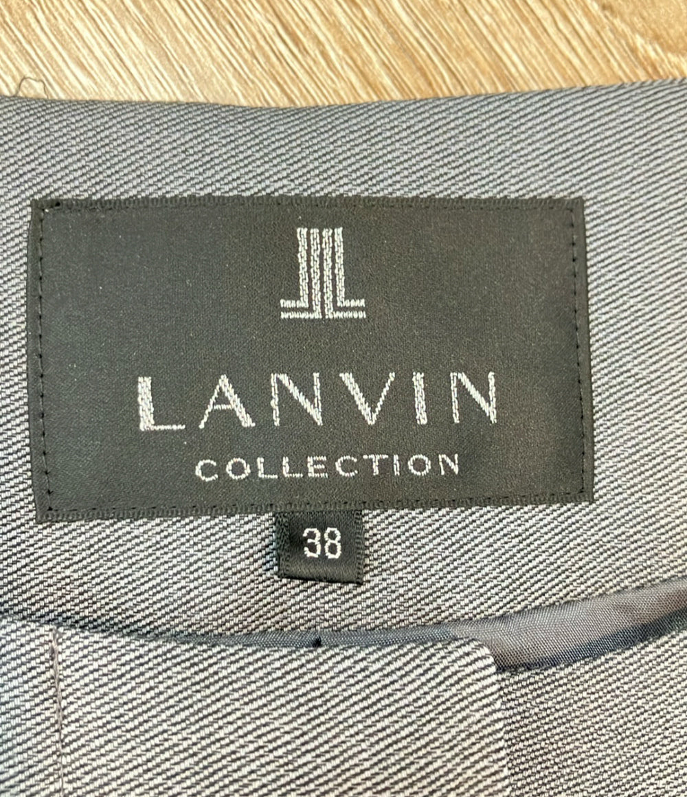 美品 LANVIN collection ノーカラージャケット シルクウールスリーローズ刺繍 フロントボタン 比翼仕立て タグ付き 2411202 レディース SIZE 38 (S)