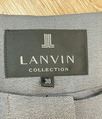美品 LANVIN collection ノーカラージャケット シルクウールスリーローズ刺繍 フロントボタン 比翼仕立て タグ付き 2411202 レディース SIZE 38 (S)