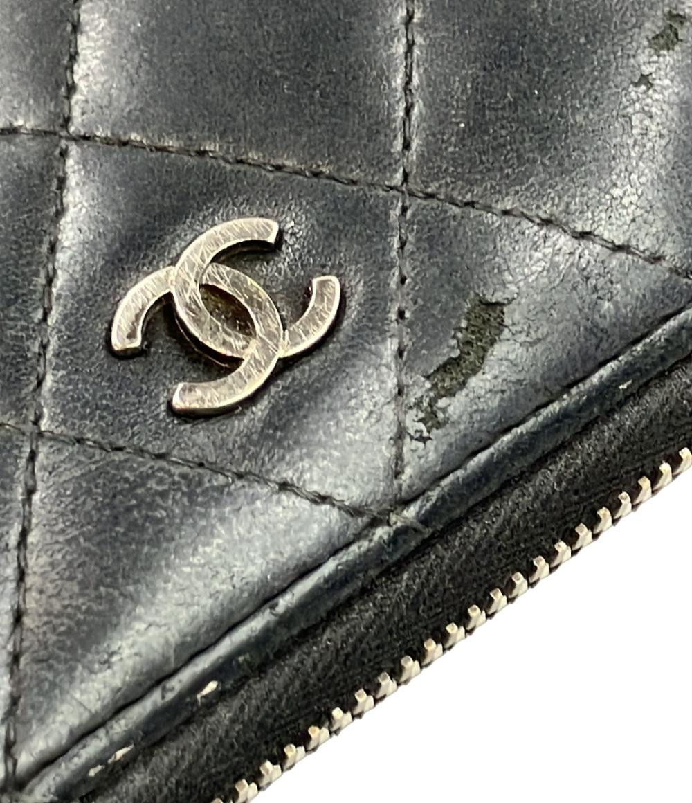 訳あり シャネル ラウンドファスナー長財布 シルバー金具 マトラッセ 