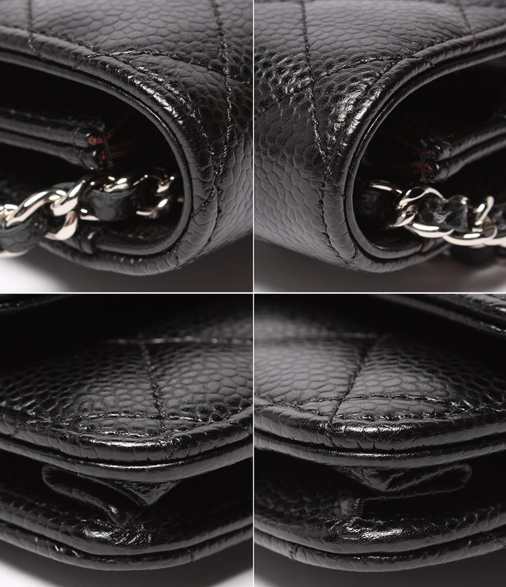 美品 シャネル チェーンショルダーウォレット シルバー金具 キャビアスキン マトラッセ レディース CHANEL