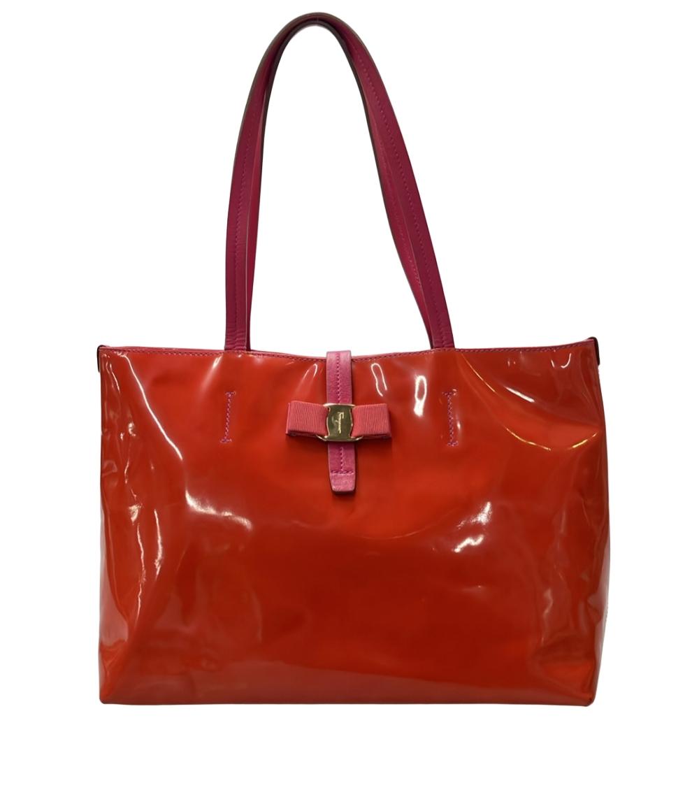 Salvatore Ferragamo トートバッグ パテントレザー リボン ヴァラ AU21 C252 レディース サルヴァトーレフェラガモ