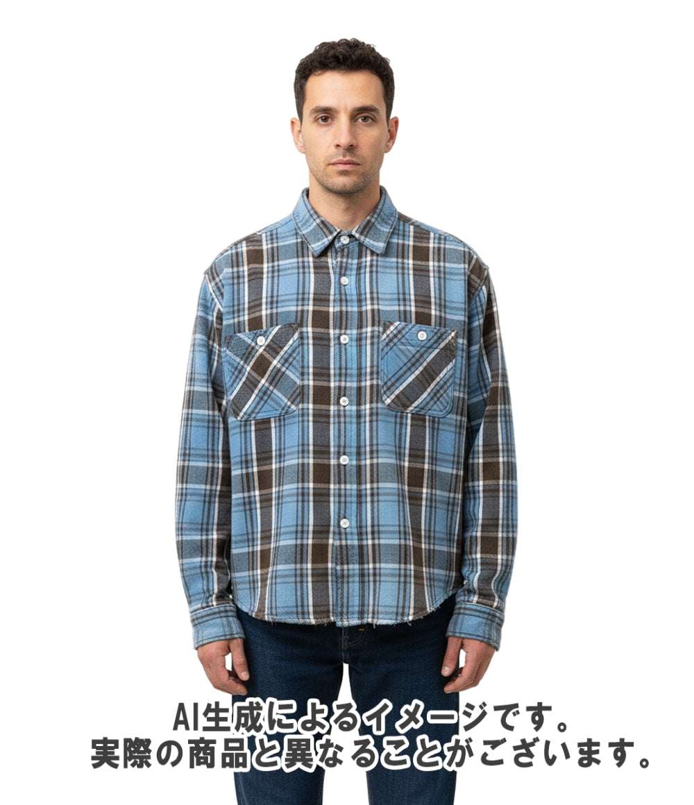 SAINT MICHAEL 長袖シャツ ストリート 24AW  ダメージ ヴィンテージ加工 FRANNEL SHIRT  BLUE+GRAY SM-YS1-0000-024 メンズ SIZE M セントマイケル