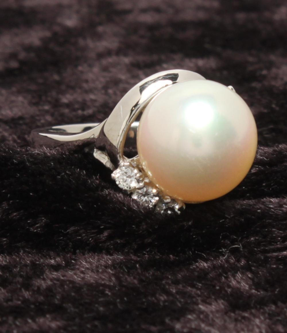 美品 リング 指輪 Pt900 パール 9.5mm ダイヤ 0.09ct レディース SIZE 6号