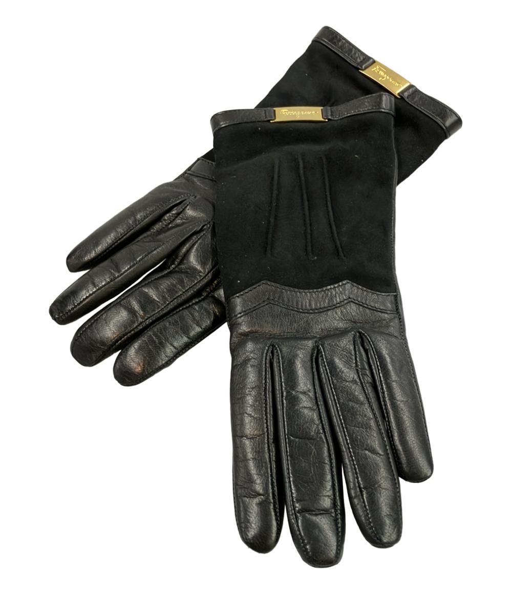 サルヴァトーレフェラガモ レザー手袋 カシミヤ100% レディース Salvatore Ferragamo