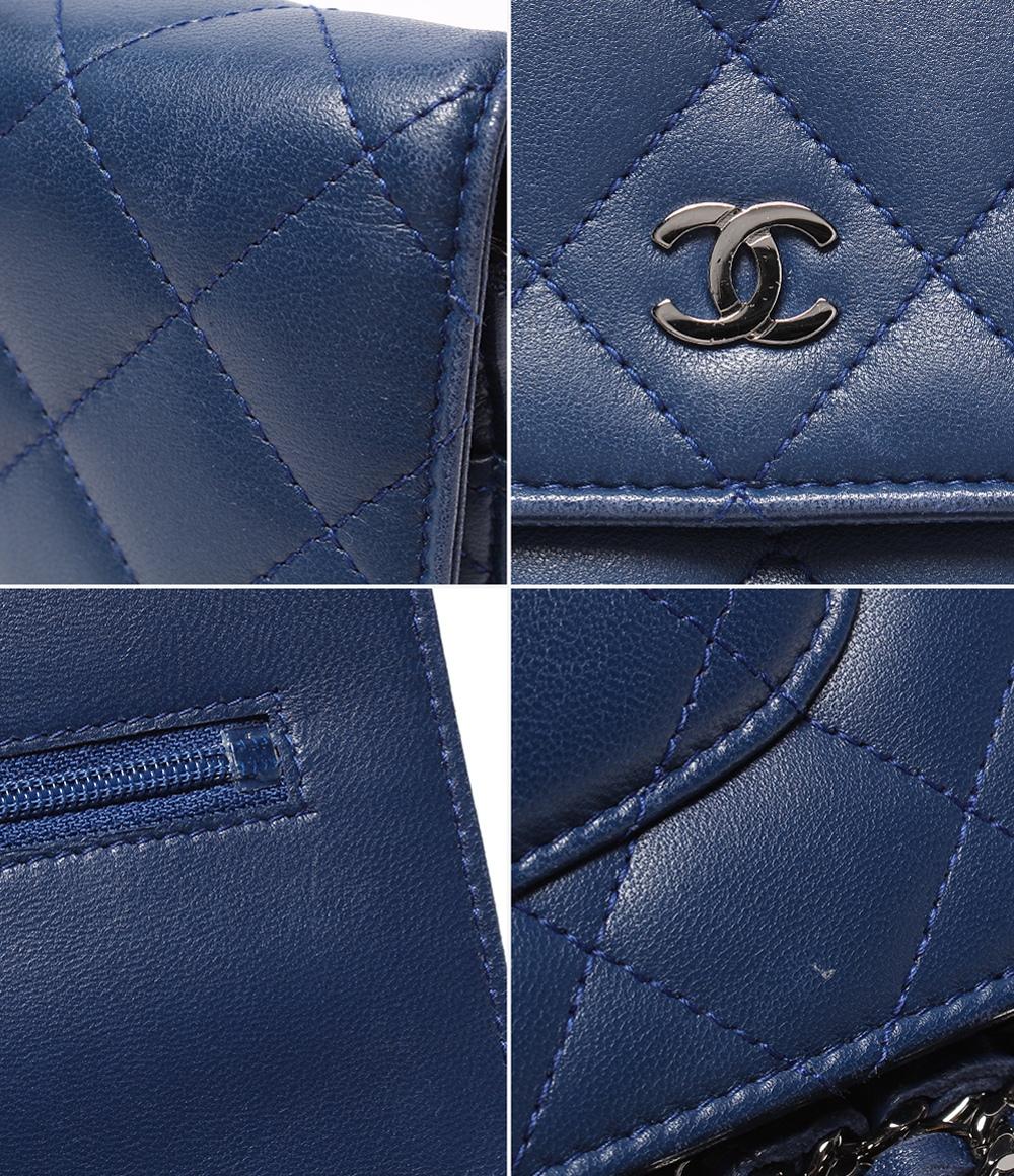 CHANEL チェーンウォレット ショルダーバッグ シルバー金具 マトラッセ ラムスキン A33814 レディース シャネル