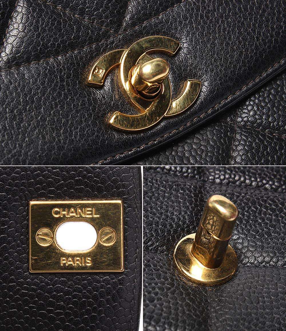 CHANEL チェーンショルダーバッグ ゴールド金具 ダイアナ フラップ マトラッセ ４番台 キャビアスキン レディース シャネル
