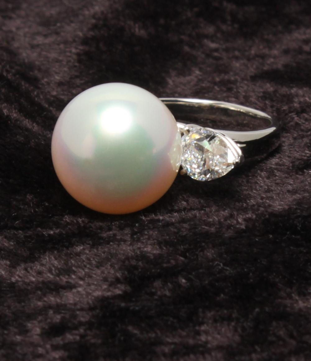 美品 リング 指輪 PT900 南洋パール 13.7mm ダイヤ 1.01ct レディース SIZE 13号