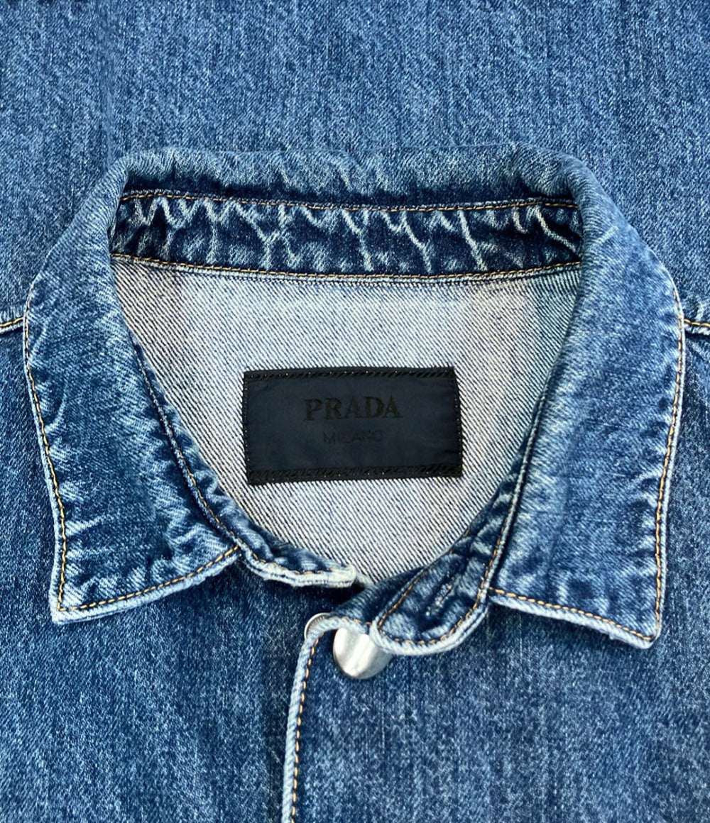 美品 PRADA 半袖デニムシャツ トライアングルプレート GEC067 メンズ SIZE L プラダ