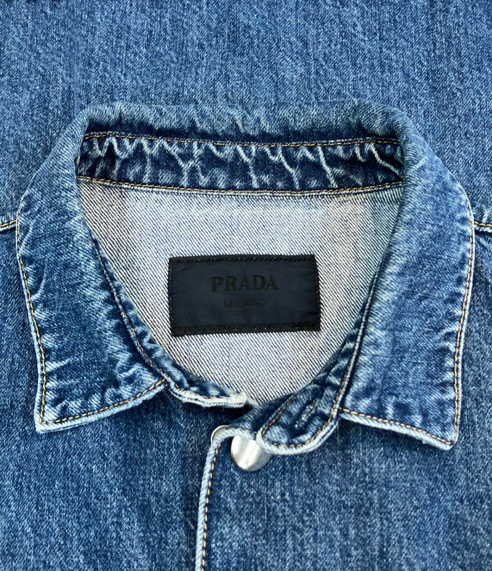 美品 PRADA 半袖デニムシャツ トライアングルプレート GEC067 メンズ SIZE L プラダ