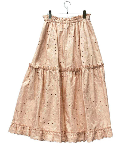 美品 HERMES フレアスカート 英国風刺繍入り 26SS ティアード コットンツイル紐 Embroidered skirt H6E0328DV レディース SIZE 38 (M) エルメス