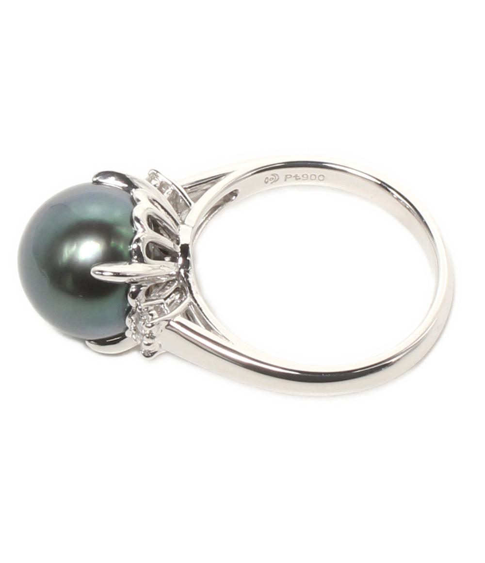 美品 TASAKI リング 指輪 Pt900 黒蝶真珠10.8mm ダイヤ0.09ct レディース SIZE 13号 タサキ