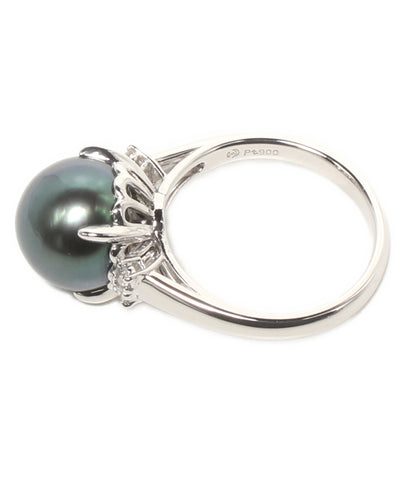 美品 TASAKI リング 指輪 Pt900 黒蝶真珠10.8mm ダイヤ0.09ct レディース SIZE 13号 タサキ