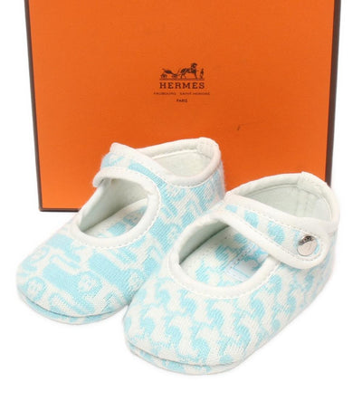 美品 HERMES ファーストシューズ ベビーシューズ アニマル柄 ブルー系 ベビー エルメス