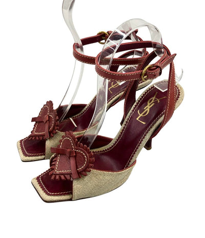 YVES SAINT LAURENT スクエアトゥ ピンヒール ストラップサンダル ハートモチーフ レディース SIZE 37 1/2 (24.5cm) イヴ・サンローラン