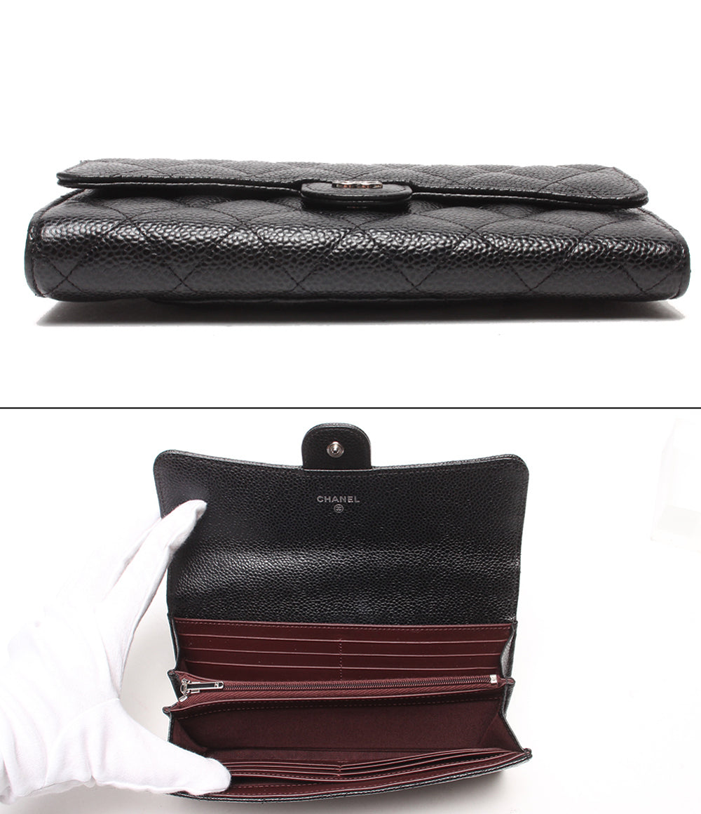 CHANEL 長財布 シルバー金具 キャビアスキン 31番台 マトラッセ クラシックロングフラップウォレット AP0241 レディース シャネル