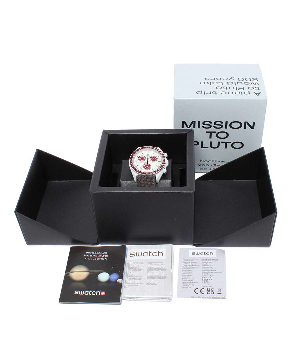 美品 OMEGA Swatch 腕時計 Mission to Pluto バイオセラミック ムーンスウォッチ クオーツ ホワイト SO33M101 メンズ オメガ スウォッチ
