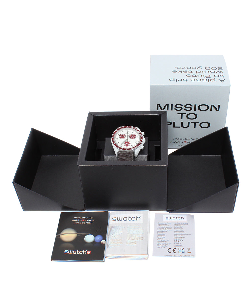美品 OMEGA Swatch 腕時計 Mission to Pluto バイオセラミック ムーンスウォッチ クオーツ ホワイト SO33M101 メンズ オメガ スウォッチ
