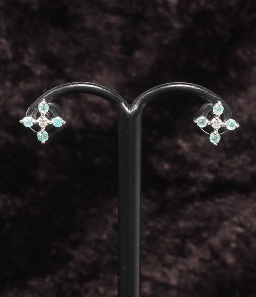 美品 ピアス K18WG パライバトルマリン 0.14ct  ダイヤ 0.04ct クロスモチーフ レディース