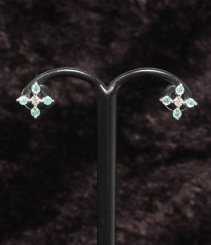 美品 ピアス K18WG パライバトルマリン 0.14ct  ダイヤ 0.04ct クロスモチーフ レディース