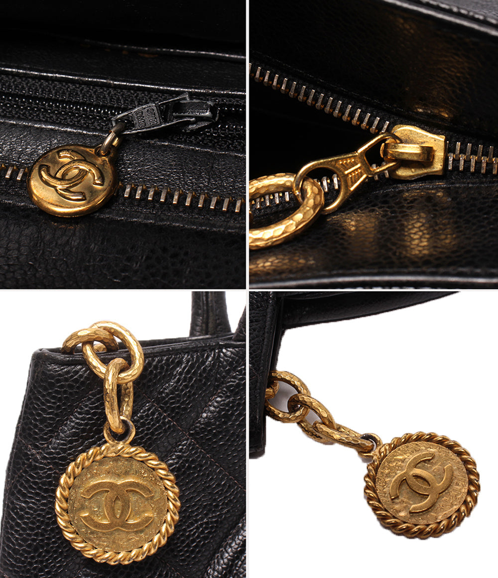 シャネル CHANEL ショルダーバッグ 復刻トート キャビアスキンレザー ブラック ゴールド レディース 送料無料【中古】 z8733 CHANEL（シャネル） キャビアスキントートバッグ ブラック/ゴールド