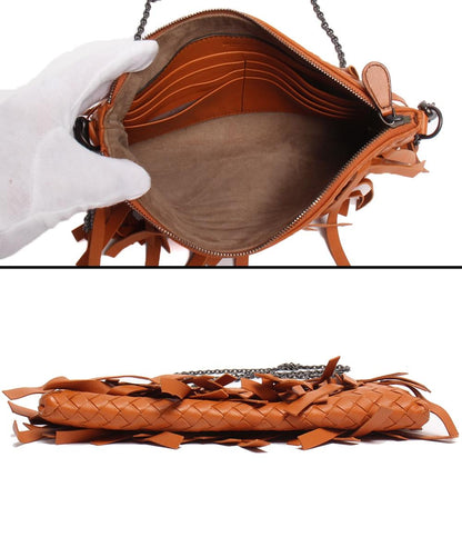 美品 BOTTEGA VENETA チェーンショルダーバッグ 斜め掛け フリンジ イントレチャート レディース ボッテガ・ヴェネタ