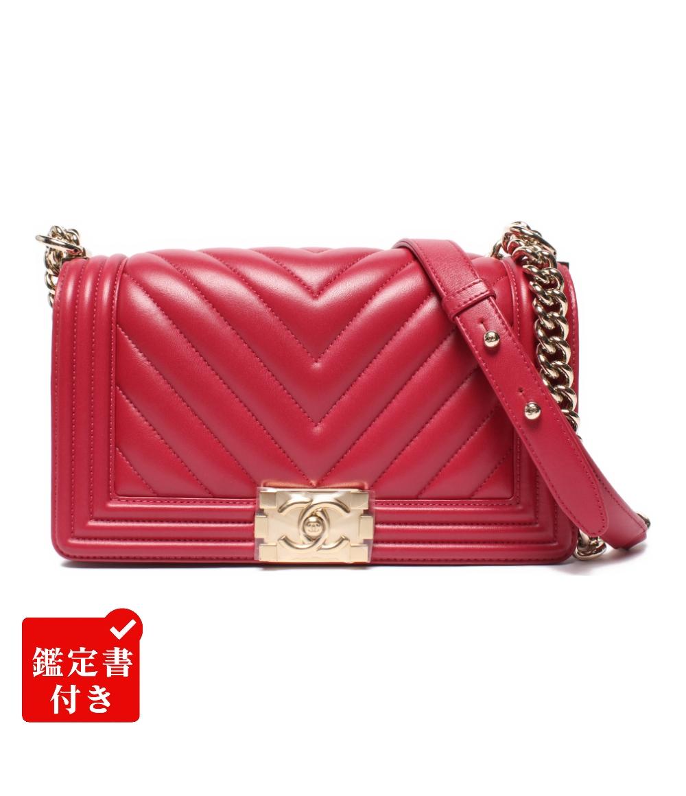 美品 シャネル チェーンショルダーバッグ 肩掛け ゴールド金具 シェブロン Vステッチ ラムスキン ボーイシャネル レディース CHANEL