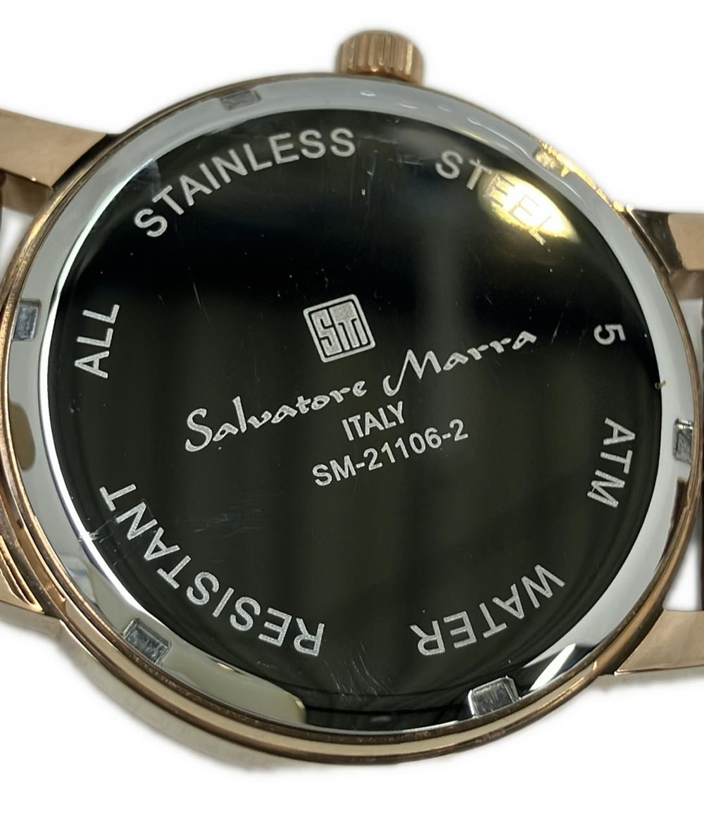 美品 Salvatore Marra 腕時計 ムーンフェイズ クオーツ ホワイト SM-21106-2 メンズ サルバトーレマーラ