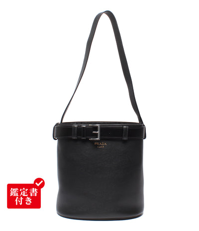美品 PRADA ショルダーバッグ 肩掛け バックル ベルト付 レザー バケットバッグ レディース プラダ