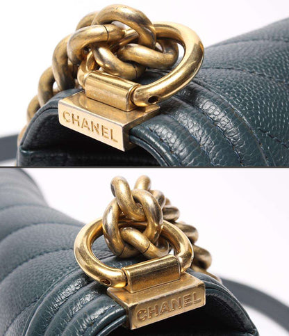 CHANEL チェーンショルダーバッグ ボーイシャネル25 ゴールド金具 Vステッチ キャビアスキン レディース シャネル