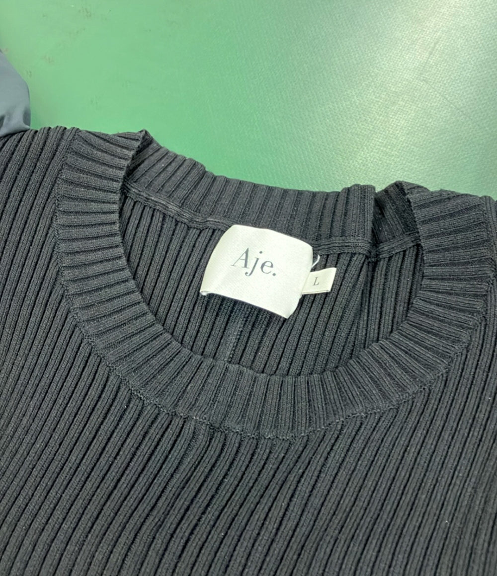 美品 アジェ ナイロンニット切り替えノースリーブフレアミディアムワンピース レディース SIZE L Aje