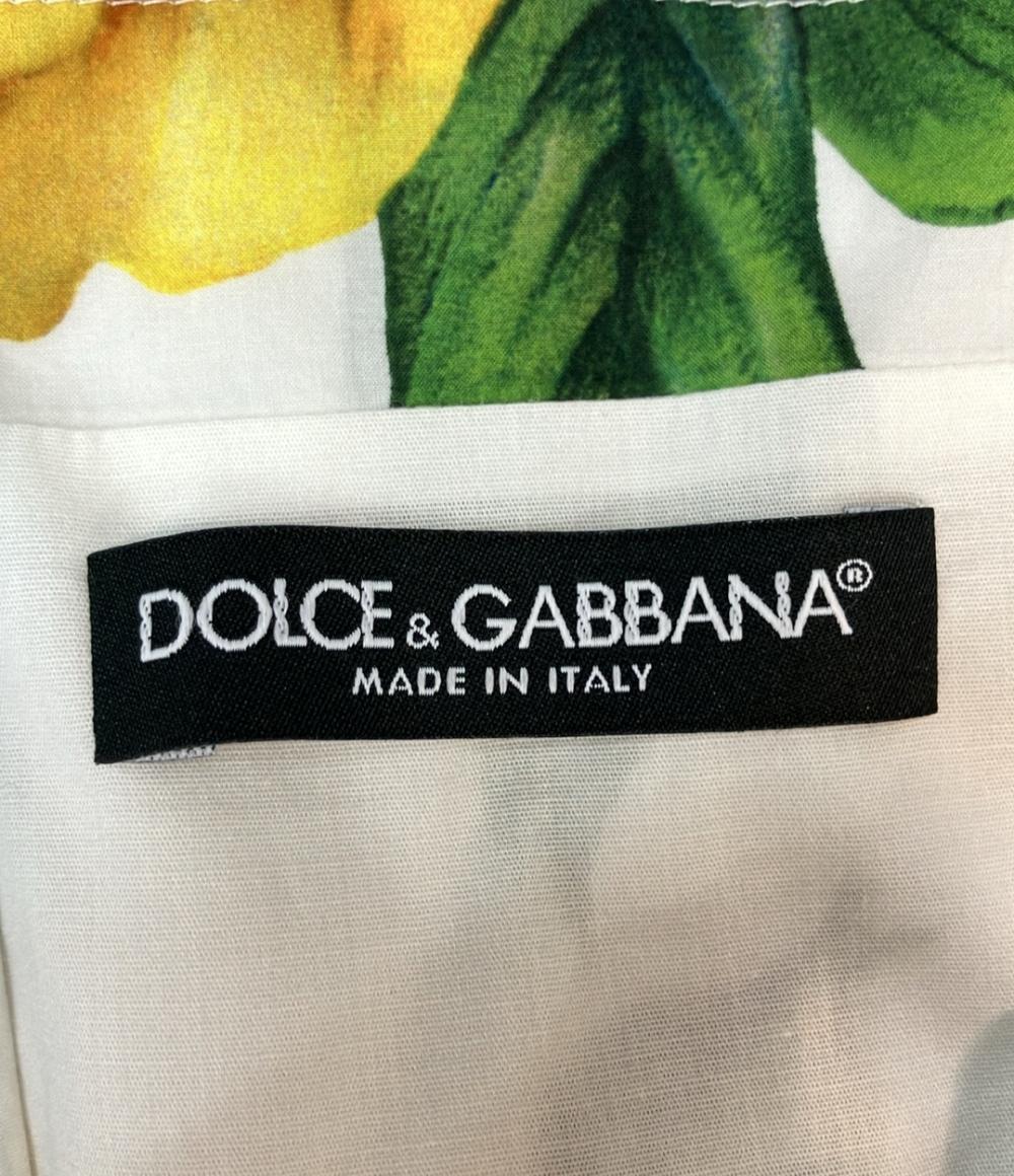 DOLCE & GABBANA ノースリーブワンピース Aライン ミディ丈 フロントボタン スクエアネック イエローローズプリント コットン サンドレス レディース