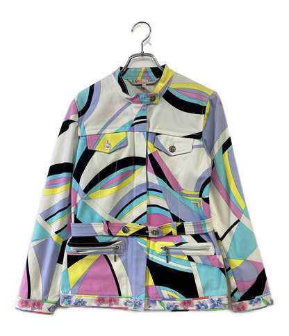 LEONARD ジャケット 総柄 腰ベルト レディース SIZE 40 レオナール