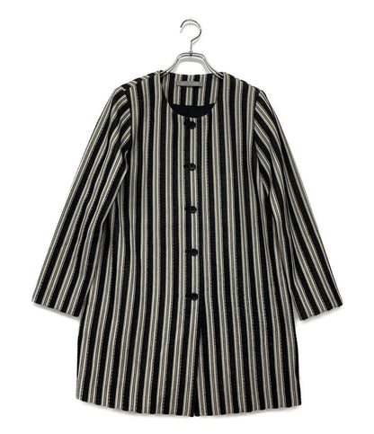 theory luxe ノーカラーコート ブラック ストライプ 03-5309600 レディース SIZE 38 セオリーリュクス