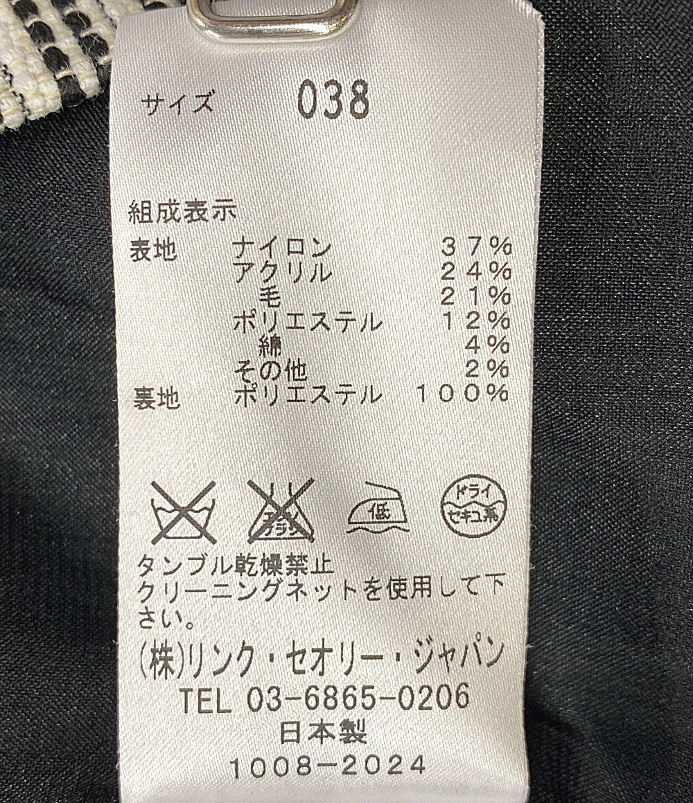 theory luxe ノーカラーコート ブラック ストライプ 03-5309600 レディース SIZE 38 セオリーリュクス