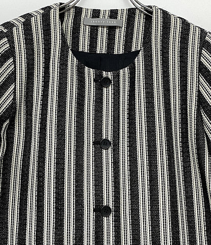 theory luxe ノーカラーコート ブラック ストライプ 03-5309600 レディース SIZE 38 セオリーリュクス