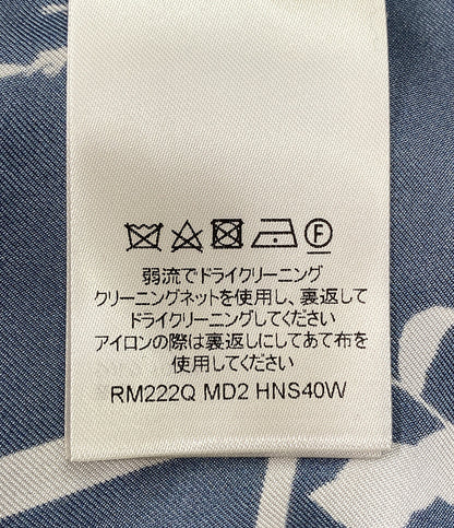 ルイヴィトン 美品 長袖シャツ 2022ss LVリーフプリントシルクシャツ ブルーグレー メンズ SIZE M LOUIS VUITTON