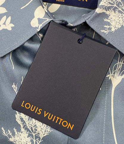 ルイヴィトン 美品 長袖シャツ 2022ss LVリーフプリントシルクシャツ ブルーグレー メンズ SIZE M LOUIS VUITTON