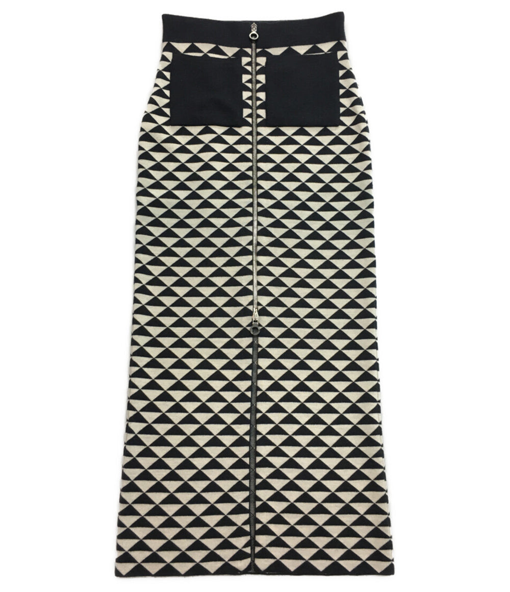 ジョンスメドレー スカート フロントジップ 総柄 ホワイト ブラック レディース SIZE S John Smedley