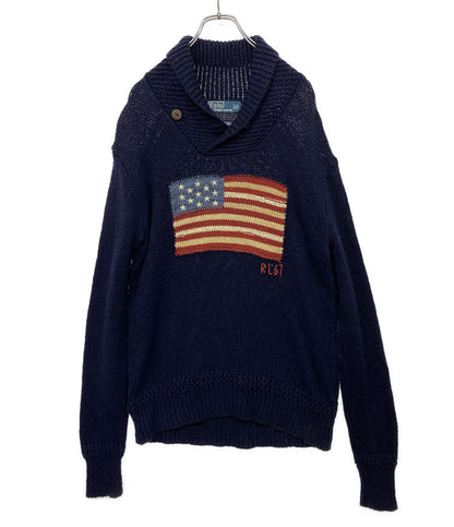Polo by RALPH LAUREN ニット 星条旗 ショールカラー ネイビー メンズ SIZE S ポロバイラルフローレン