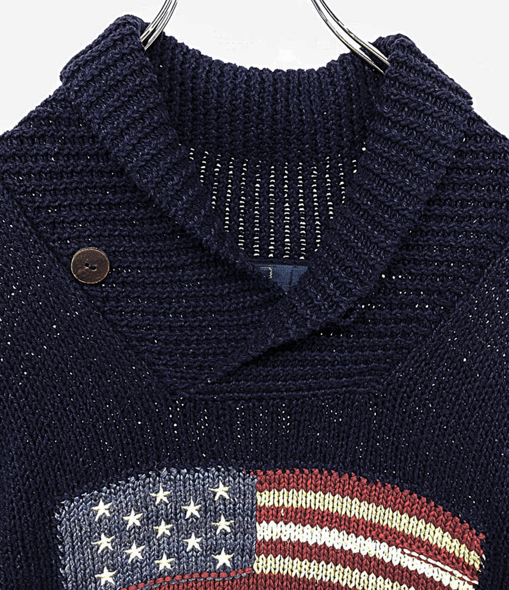 Polo by RALPH LAUREN ニット 星条旗 ショールカラー ネイビー メンズ SIZE S ポロバイラルフローレン
