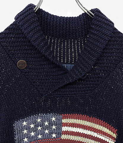 Polo by RALPH LAUREN ニット 星条旗 ショールカラー ネイビー メンズ SIZE S ポロバイラルフローレン