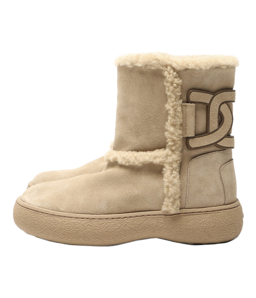 トッズ ブーツ ベージュ ムートン ロゴチェーン レディース SIZE 35 TOD'S