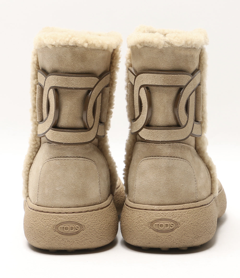 トッズ ブーツ ベージュ ムートン ロゴチェーン レディース SIZE 35 TOD'S