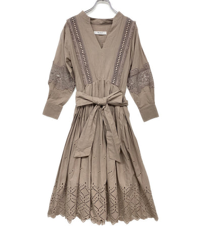 Her lip to ハーリップトゥ 長袖ワンピース ベージュ レース レディース SIZE M