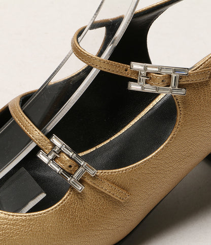 HERMES ジャッキー ゴールド パンプス レディース SIZE 37 エルメス