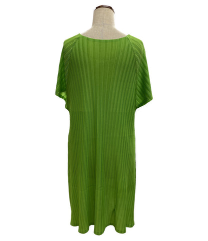 プリーツプリーズ 美品 半袖ワンピース グリーン PP31-FH371 レディース SIZE 3 PLEATS PLEASE