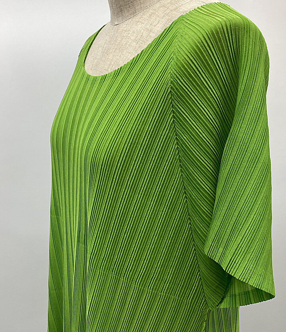 プリーツプリーズ 美品 半袖ワンピース グリーン PP31-FH371 レディース SIZE 3 PLEATS PLEASE