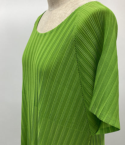 プリーツプリーズ 美品 半袖ワンピース グリーン PP31-FH371 レディース SIZE 3 PLEATS PLEASE